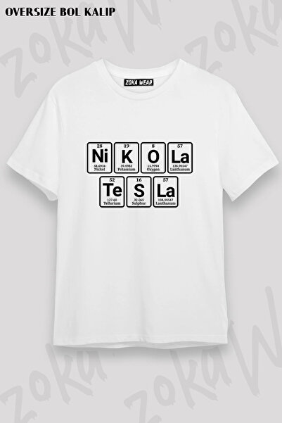 ZOKAWEAR Periodic Table Scientist Nikola Tesla Printed T-Shirt