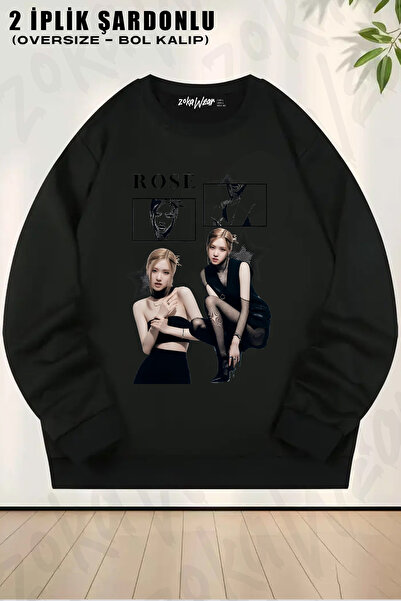 ZOKAWEAR Rose Blackpink Unis Printed Crew Neck Sweatshirt