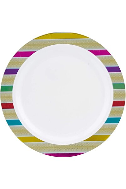 Hotpack Premium Multicolored Line Print Plastic Plates 9 Inch, 10 Pieces