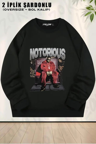 ZOKAWEAR سترة رياضية مطبوعة من Notorious Big Streetwear برقبة دائرية