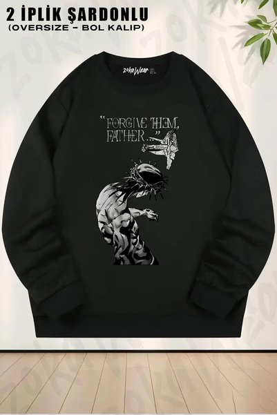 ZOKAWEAR Hanorac cu imprimeu „Forgive Them Father Jesus Jojo” la decolteu rot...