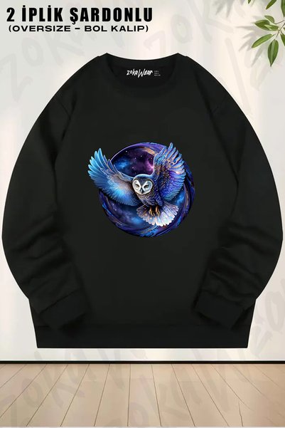 ZOKAWEAR Owl Printed Crew Neck Sweatshirt