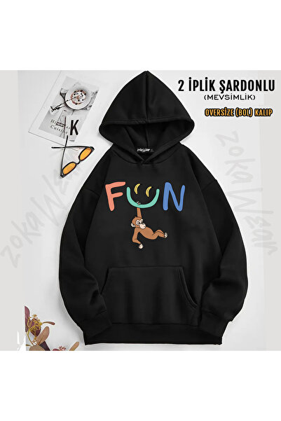 ZOKAWEAR Cute Monkey Fun Printed Hooded Sweatshirt