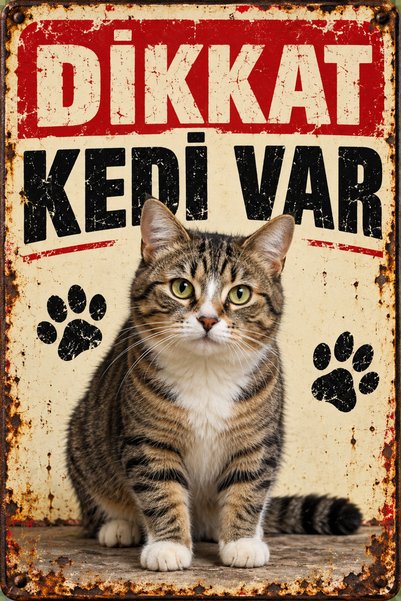 Lucena Caution There Is a Cat Short-Haired Cat Retro Metal Wall Painting Deco...