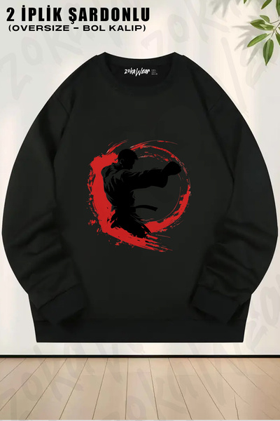 ZOKAWEAR Karate Sports Printed Crew Neck Sweatshirt
