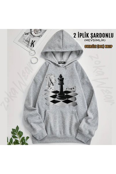 ZOKAWEAR Chess Intelligence Game Sah Mat Vezir Printed Hooded Sweatshirt