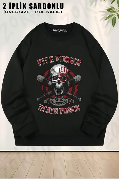 ZOKAWEAR Суитшърт с обло деколте „Five Finger Death Punch“ с метална музика, ...
