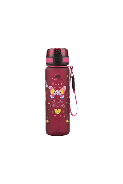 AlpinTec Παιδικό πλαστικό μπουκάλι χωρίς BPA 500ml, ροζ με πεταλούδες