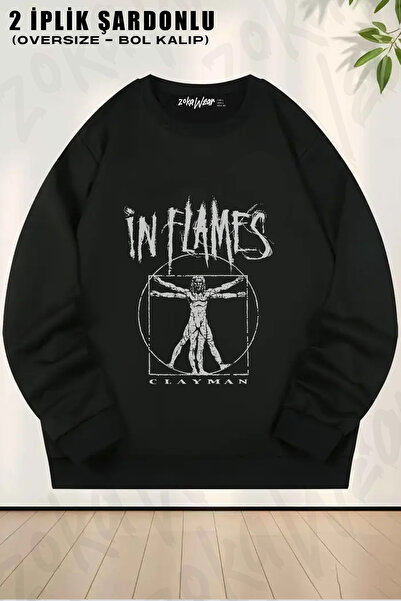 ZOKAWEAR In Flames Metal Music Guitar Clayman Printed Crew Neck Sweatshirt