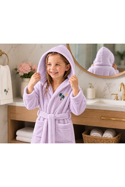 Mulberry Children's Bathrobe Hooded Embroidered Cotton Soft Textured