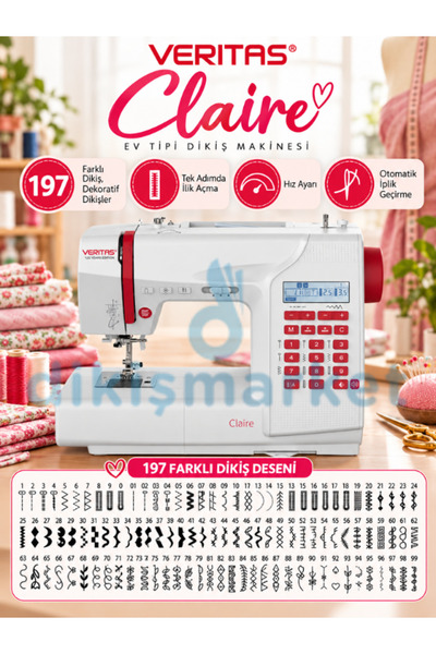 dm dikişmarket Veritas Claire Ev Tipi Dikiş Makinesi 197 Dikiş Programlı