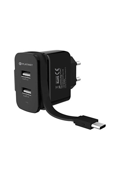 Platinet Φορτιστής τοίχου 2x USB + Καλώδιο Type C 3.4A