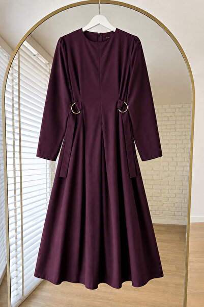 Hepsi Moda Yanları D Toka Kuşaklı Elbise - 6187 - Mürdüm