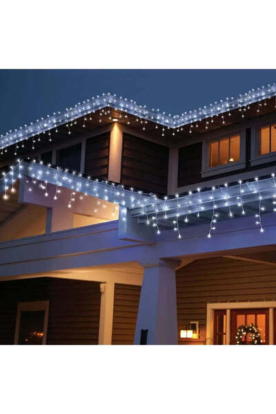 Promagg Instalație de Crăciun, 25 de metri de țurțuri, franjuri neregulate cu 500 LED-uri, 8 moduri, interior/exterior