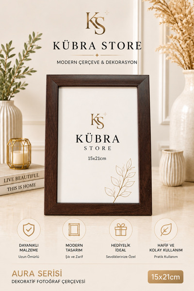 AuraA Serisi Camlı Dekoratif Fotoğraf Çerçevesi - Kahve - 15*21 Ölçülerinde