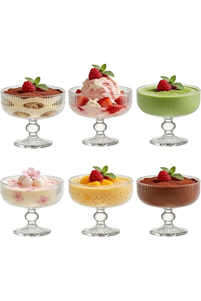 Home Zone 6 Pack Glass Dessert Bowls Set, 11 oz Footed Ice Cream Sundae Cups,...
