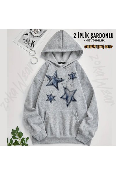 ZOKAWEAR Star Pattern Printed Hooded Sweatshirt