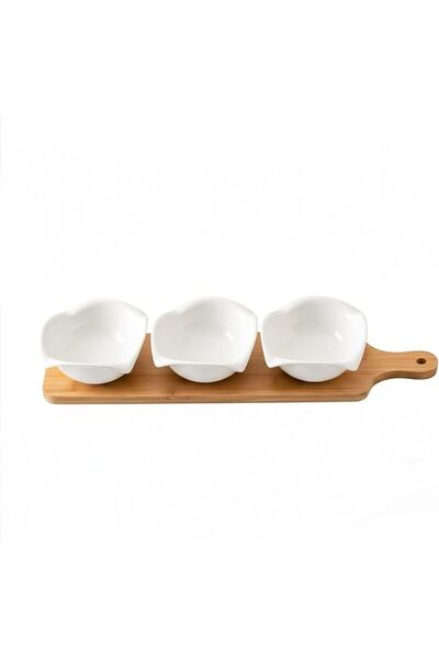 Cuisine Art Shallow by Luxury 3PCS Round Porcelain Bowls with Bamboo Stand – ...