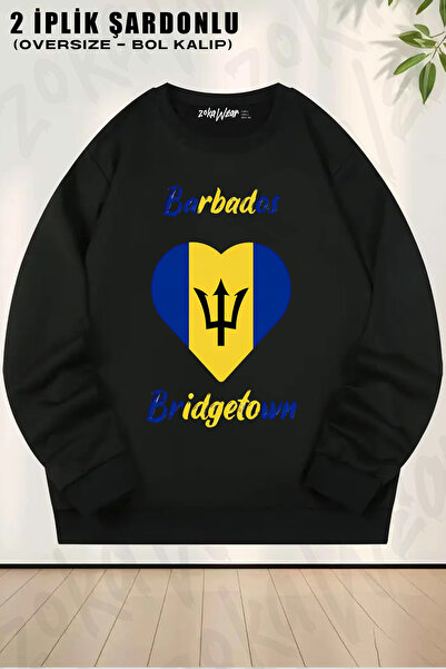 ZOKAWEAR Bridgetown Barbados Flag Heart Printed Crew Neck Sweatshirt