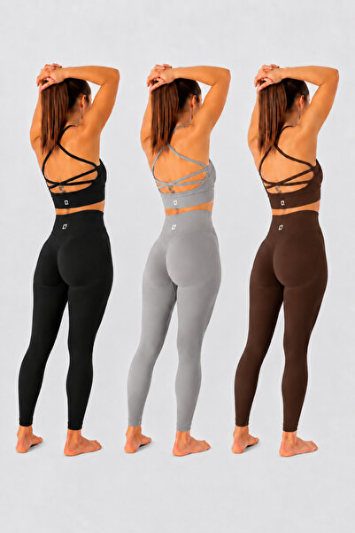 HARSFIT Pachet de 3 colanți sport BRIZA, fără cusături, cu talie înaltă și ef...