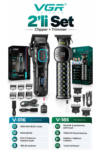 VGR Tıraş Makinesi Seti - BLDC Clipper Trimmer - V-016 & V-185