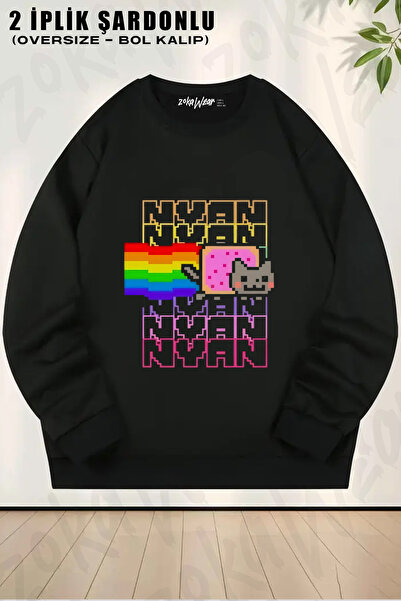 ZOKAWEAR Nyan Nyan Cat V2 Printed Crew Neck Sweatshirt