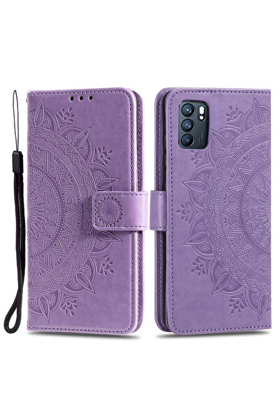 ERBORD Husă tip carte pentru Oppo Reno6 5G, Mandala, mov