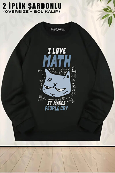 ZOKAWEAR I Love Math Mathematics Formula Cat Printed Crew Neck Sweatshirt
