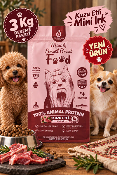 Anatolion Mini Küçük Irk Kuzu Etli Eklem Destekli Super Premium Köpek Maması 3 Kg