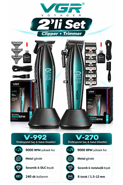 VGR Saç Sakal Tıraş Makinesi Seti Metal Clipper Trimmer - V-270 & V-992