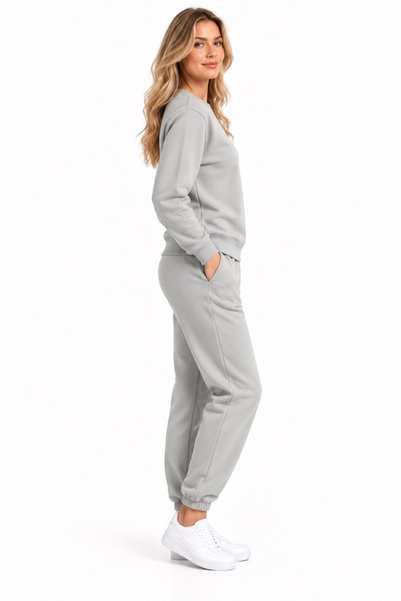 Machi 3-Piece Women's Tracksuit Set Crew Neck Top and Bottom with Soft Fleece Inside Smoked Gray Brown Black Stone