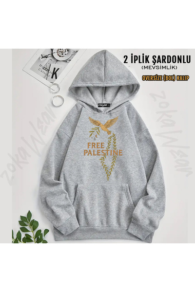 ZOKAWEAR Free Palestine Ozgur Filistin Zeytin Dali Baris Guvercin Printed Hoo...