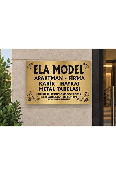 bertekdijital Ela Gold Metal Tabela 30x40 cm Kişiye Özel Apartman Firma İsimliği