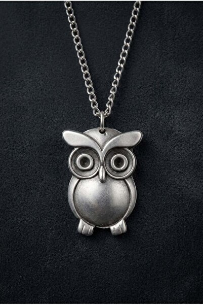 Köstebek Silver Retro Owl Necklace