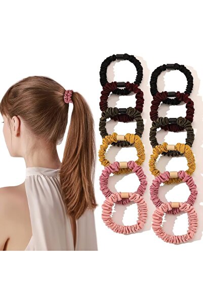 Ivyu Ivew Black Satin Silk Hair Scrunchies for Women - Small Scrunchies for W...