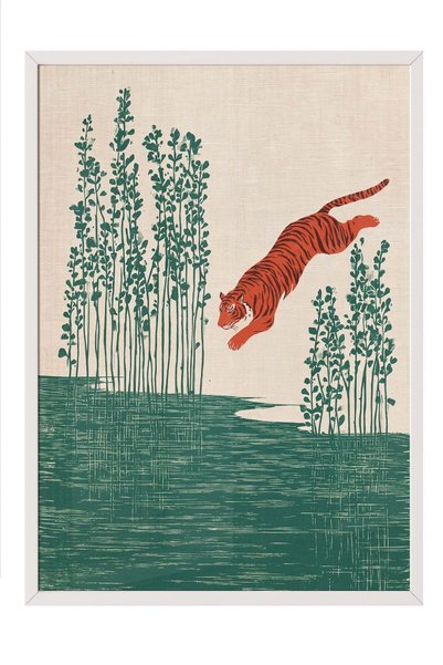 Postifull Poster cu leu și vegetație – Tablou cu ramă albă NR. 180125