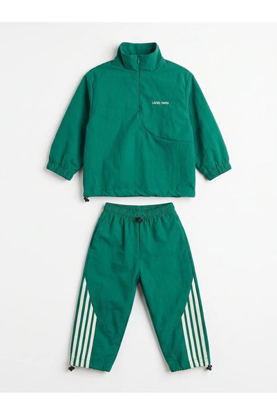 Laciel Prs Kids Boys Tracksuit Set Green Stand Collar Zippered Sports Parachute Tracksuit Bottom Top Set