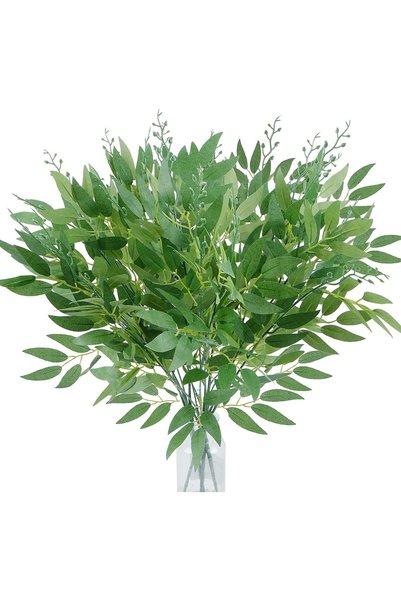 Generic 4 حزم من سيقان النباتات الخضراء الإيطالية، باقة أوراق الصفصاف الاصطنا...