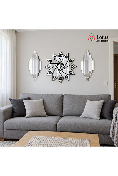 LotusLazer Tasarım Standart Aynalı Pleksi 3’lü Duvar Saati Seti 50x50 cm + 2 ...