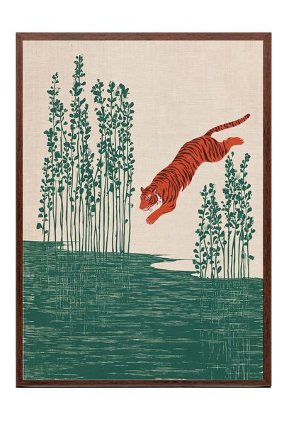 Postifull Poster cu leu și vegetație – Tablou cu ramă maro NR. 180125