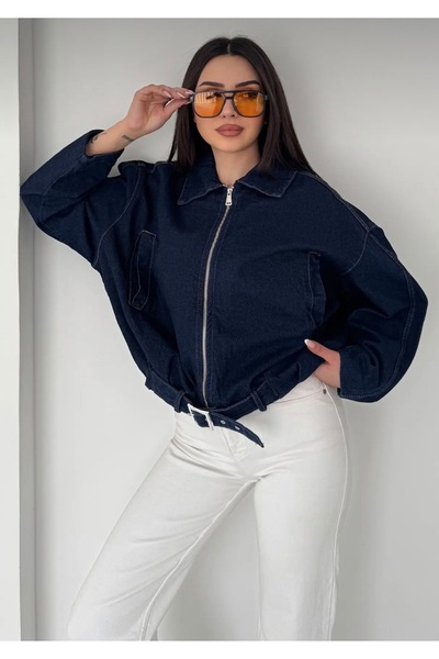 ginger love γυναικείο oversize τζιν μπουφάν με τσέπες και φερμουάρ