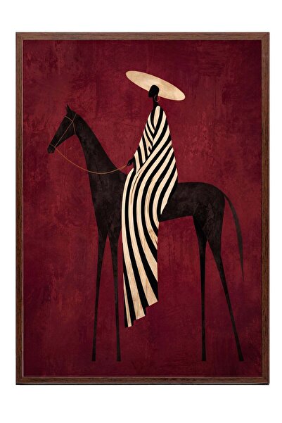 Postifull Soyut Atlı Figür Poster – Kahverengi Çerçeveli Tablo NO:180046