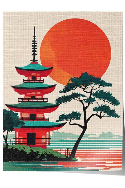 Postifull Japon Tapınağı ve Doğa Manzarası Çerçevesiz Poster NO:180202