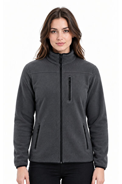 Kadın Gri Fermuarlı Dik Yaka Outdoor Polar Ceket