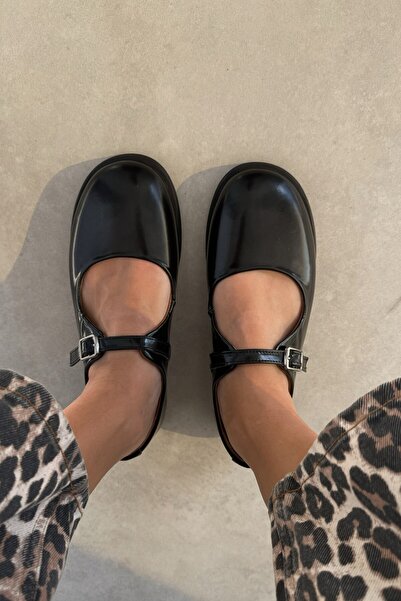 nope21shoess Nice Black Genuine Leather Ballerinas
