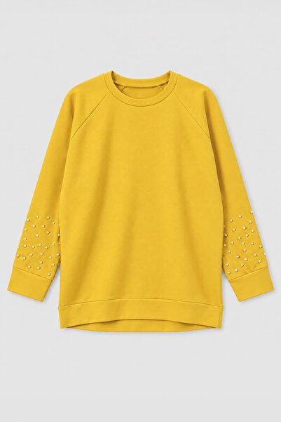 MARKAPIA WOMAN Women's Oversize Stone Detailed Wide Fit Yellow Sweatshirt