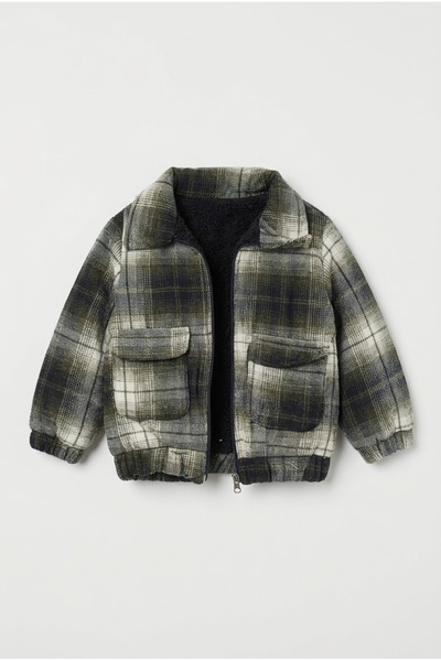 zumino Plaid Patterned Pocketed Boys' Zippered Jacket with Fleece Lining