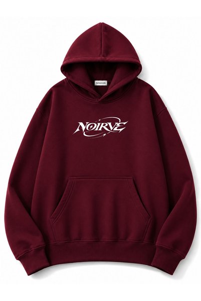 herkesemoda Noirve Printed Oversize Sweatshirt with Kangaroo Pocket