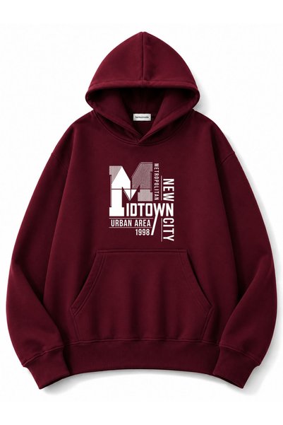 herkesemoda New City Printed Oversize Sweatshirt with Kangaroo Pocket