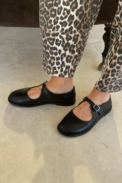 nope21shoess Nice Black Genuine Leather Ballerinas